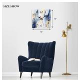 Blue Golden Marble Wooden Wall Clock Silent Non-Ticking, Rose Gold Green Geometric Abstract Square Rustic Wall Clocks Decor for Home Kitchen Living Room Office, Battery Operated(12 Inch). - Retail: $1