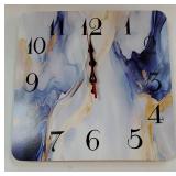 Blue Golden Marble Wooden Wall Clock Silent Non-Ticking, Rose Gold Green Geometric Abstract Square Rustic Wall Clocks Decor for Home Kitchen Living Room Office, Battery Operated(12 Inch). - Retail: $1