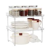 2 Pcs Cabinet Organizer Shelfï¼Stackable Kitchen Counter Shelves, Spice Rack, Countertop Organizersï¼Clear Plastic Storage Shelves Rack for Makeupï¼Bathroom, Cupboardï¼Deskï¼Pantry