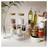 2 Pcs Cabinet Organizer Shelfï¼Stackable Kitchen Counter Shelves, Spice Rack, Countertop Organizersï¼Clear Plastic Storage Shelves Rack for Makeupï¼Bathroom, Cupboardï¼Deskï¼Pantry