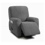 4-Piece, 1 Seat Recliner Cover, Jacquard Stretch Reclining Chair Covers for 1 Cushion Reclining Sofa, Single Seat Recliner Couch Cover Soft, Machine Washable (Style 2) (Dark Grey) - Retail: $30