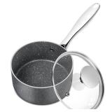 MICHELANGELO Sauce Pan with Lid, 1 Quart Saucepan with Lid Granite, Non Stick Sauce Pan with Stainless Steel Handle, 1 Qt Saucepan with Nonstick Coating, DENTED BUT LID FITS.  - Retail: $30