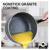 MICHELANGELO Sauce Pan with Lid, 1 Quart Saucepan with Lid Granite, Non Stick Sauce Pan with Stainless Steel Handle, 1 Qt Saucepan with Nonstick Coating, DENTED BUT LID FITS.  - Retail: $30