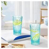 14oz Acrylic Drinking Glasses, 8 Pack Plastic Tumblers BPA-Free Tumblers, Reusable Plastic Cups, Stackable, Shatter-Proof, Dishwasher-Safe, Blue - Retail: $20