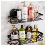 Shower Caddy Suction Cup, 2 Pack Shower Shelves for Inside, Black Rustproof Metal Bathroom Storage NO-Drilling Bathroom Organizer with Large Capacity, Heavy Duty Storage Basket - Retail: $32