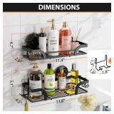 Shower Caddy Suction Cup, 2 Pack Shower Shelves for Inside, Black Rustproof Metal Bathroom Storage NO-Drilling Bathroom Organizer with Large Capacity, Heavy Duty Storage Basket - Retail: $32