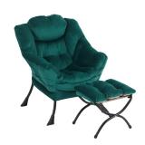 Oversized Chair with Ottoman, Modern Chair with Folding Footrest, Lounge Accent Chair, Comfortable Reading Chair for Bedroom, Study, Living Room, Courtyard (Velvet Dark Green - Retail: $130