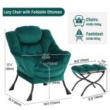 Oversized Chair with Ottoman, Modern Chair with Folding Footrest, Lounge Accent Chair, Comfortable Reading Chair for Bedroom, Study, Living Room, Courtyard (Velvet Dark Green - Retail: $130