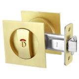 Pocket Door Lock, Brushed Gold Pocket Door Hardware Square Door Lock with Red-Green Indicators for Privacy Sliding Door Bifold Door Locks and Pulls Handles - Retail: $28