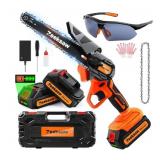 Mini Chainsaw 6 Inch Cordless, Super Handheld Chainsaw with 2x Big Batteries, Electric Mini Chain saw Battery Powered, Small Hand saws for Tree Wood. NO BATTERY.