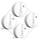 Smoke Detector, Hardwired Interconnected Smoke Detectors, Smoke Alarm with Replaceable 9V Battery, Interconnects Up to 12 Fire Alarms Smoke Detectors, Fire Alarm with Test/Silence Button 4 Packs - Ret