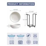 Ceramic Japanese Side Dishes, Seasoning Dishes, Dipping Bowls - 3.5 Inch, with Metal Stand for Ketchup Soy Sauce BBQ Party, Set of 6, White