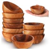 10 Pcs Acacia Wood Small Bowls 4 * 1.6 Inch 8 oz Hand Carved Round Wooden Salad Kitchen Mini Bowls Calabash Dip Tray Charcuterie Accessories for Serving Dipping Condiments Sauce Salsa Candy Nuts