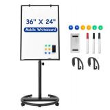 Mobile Whiteboard, 36 x 24 Magnetic Portable White Board on Wheels, Height Adjustable Standing Dry Erase Board with Stand, Easel Style Rolling Whiteboard for Classroom, Office, Teacher, Home - Retail: