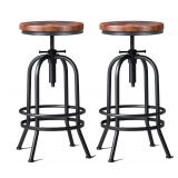 32 inch Vintage Industrial Bar Stool-Metal Wood Swivel Bar Stool-Retro Bar Height Stool-Counter Height Adjustable Kitchen Stools-Set of 2-Extra Tall Pub Height 26-32 Inch, Fully Welded(Black(2pcs)) Le