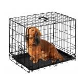 JOINSUN Dog Crate, 24 Inch Medium Folding Metal Wire Pet Single Door Dog Cage with Divider Panel and Plastic Leak-Proof Pan Tray, Outdoor