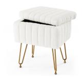Vanity Stool Chairs Faux Fur with Storage, Cute Soft Ottoman with Metal Leg Easy Assembly Adjustable Anti-Slip Feet, Furry Thick Padded Seat Makeup Chairs Modern Chairs for Dressing Bedroom