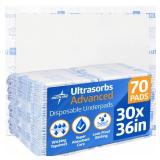 Medline Ultrasorbs Advanced Extra Strength Drypads, 30" x 36", 70 Count, Super Absorbent Disposable Pads, Incontinence Bed Pads, Chucks Bed Pads, Elderly, 350 lb Repositioning Capacity - Retail: $107