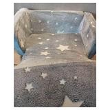 Kids Couch, 2-in-1 Soft Toddler Couch Fold Out with with Blanket and Cloud Pillow, Glow in The Dark, Toddler Chair Comfy, Convertible Sofa to Lounger, Gifts for Kids Girl Boys, Medium Grey Star