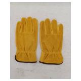 OZERO Leather Work Gloves Flex Grip Tough Cowhide Gardening Glove for Wood Cutting/Construction/Truck Driving/Garden/Yard Working for Men and Women 1 Pair (Gold,X-Large)