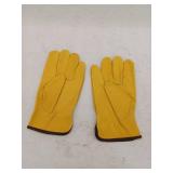 OZERO Leather Work Gloves Flex Grip Tough Cowhide Gardening Glove for Wood Cutting/Construction/Truck Driving/Garden/Yard Working for Men and Women 1 Pair (Gold,X-Large)