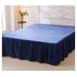 XeGe Faux Fur Bed Skirt with Velvet Platform, Navy Blue, Queen