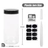 16oz Clear Plastic Storage Containers with Black Lids- Pack of 16
