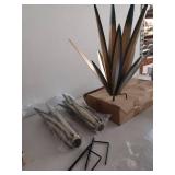 Royal Blue Metal Agave Garden Sculpture Lot of 3