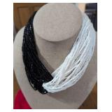 Kenneth Jay Lane Black and White Multi-Strand Beaded Necklace