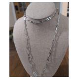 Sterling Silver Rectangular Link Chain Necklace