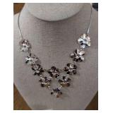 Sterlimg Silver Floral Statement Necklace and Earring Set marked 925