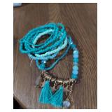 Turquoise Beaded Tassel Bracelet Set
