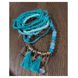 Turquoise Beaded Tassel Bracelet Set
