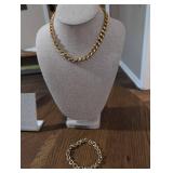 Classic Gold Plated Curb Chain Necklace and bracelet