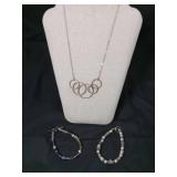 Modern Jewelry Set with Interlocking Circles Necklace and Beaded Bracelets