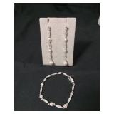 Pearl and Crystal Drop Earring and Bracelet Set