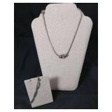 Sterling Silver Snake Chain Necklace with Charm Beads and Crystal Tennis Bracelet Set