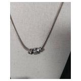 Sterling Silver Snake Chain Necklace with Charm Beads and Crystal Tennis Bracelet Set