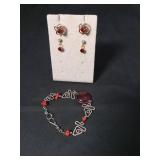 Red Stone Jewelry Set with Bracelet and Earrings