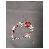 Red Stone Jewelry Set with Bracelet and Earrings