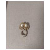 Pearl and Crystal Fan Earrings Set with Jade Ring