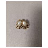 Pearl and Crystal Fan Earrings Set with Jade Ring