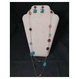 Turquoise and Amber Mixed Bead Jewelry Set