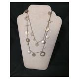 Pearl and Silver Disc Long Chain Necklace