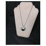 Silver Snake Chain Necklace with Etched Circle Pendant