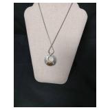 Silver Snake Chain Necklace with Etched Circle Pendant