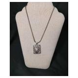 Sterling Silver Filigree Rectangle Pendant Necklace