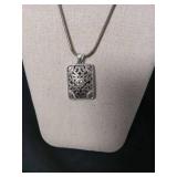 Sterling Silver Filigree Rectangle Pendant Necklace