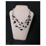 Multi-Strand Black and Red Glass Bead Necklace