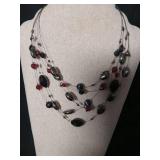 Multi-Strand Black and Red Glass Bead Necklace